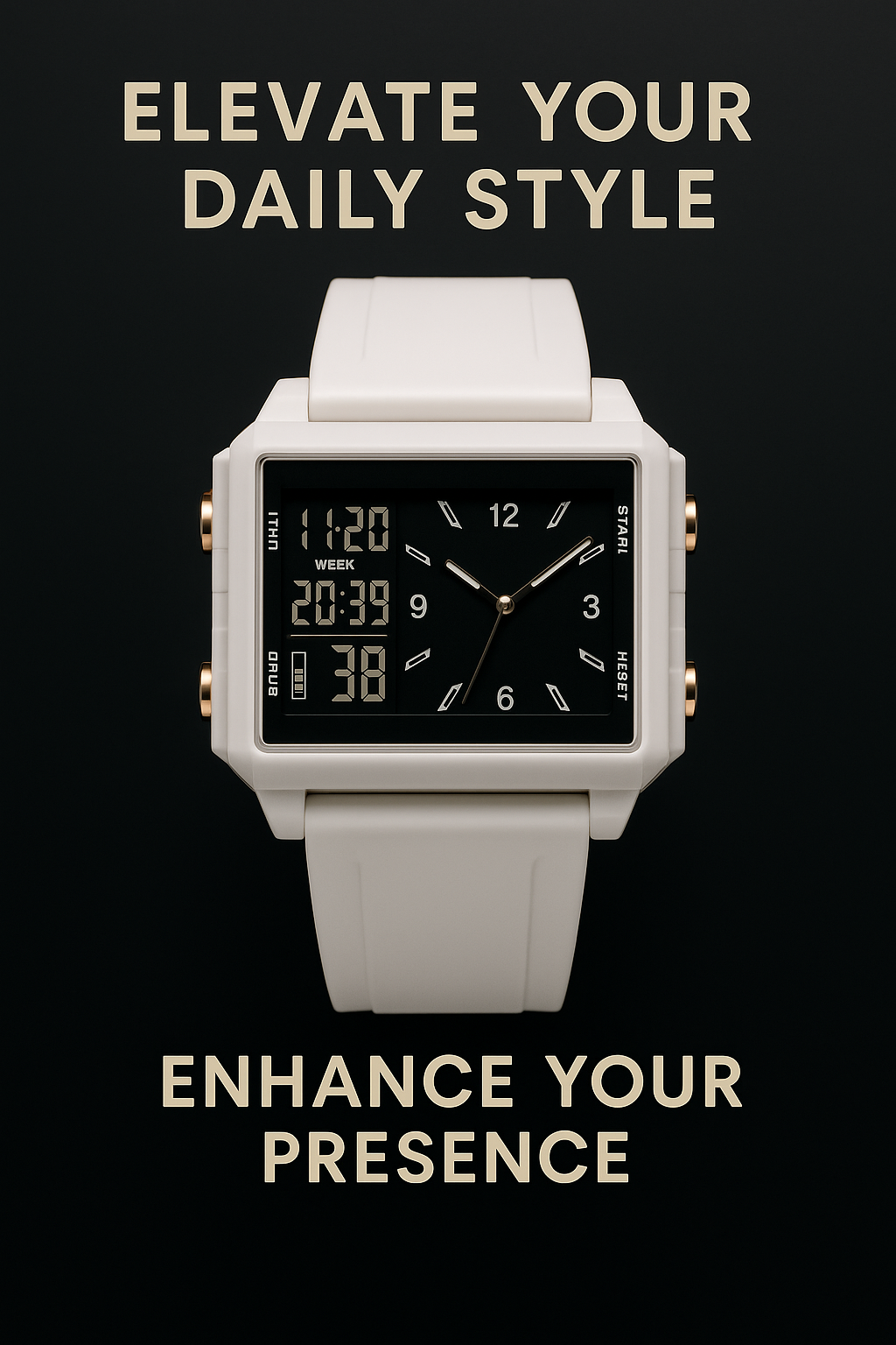 Dual-Display Timepiece - White & Gold